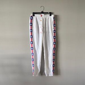 NEW-Kappa White Pants with Blue and Red Stripes